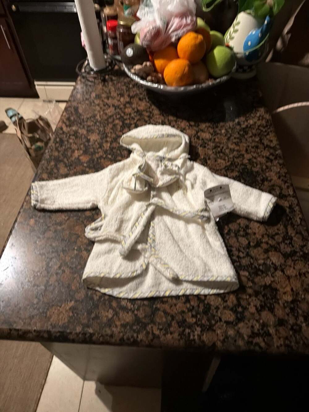 Spasilk Baby Hooded Terry Cloth Bathrobe and Booties Set - Ivory with Striped Tr